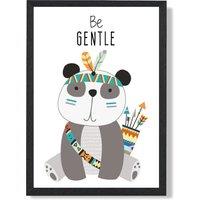 ARTZE Be Gentle Panda Tribal Animal Quote Framed Print SIZE: A2 with Black Frame in Grey