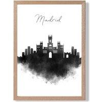 ARTZE Madrid Watercolour Skyline City Framed Print SIZE: A2 with Oak Frame in Black