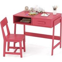 Costway Kids Desk & Chair Set Wooden Children's Study Desk Set w/ Drawer in Pink