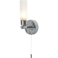 First Choice Lighting Polished Chrome IP44 Bathroom Tube Wall Light With Pull Cord Switch in Silver