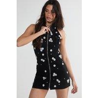 NastyGal Women's Limited Embellished Flower Applique Mini Dress in Washed Black | Size: 16