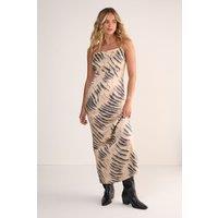 NastyGal Women's Premium Satin Tiger Cowl Back Strappy Maxi Dress in Stone | Size: 8