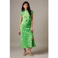 Warehouse Women's Crinkle Satin Button Side Midi Dress in Floral | Size: 8