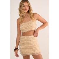 NastyGal Women's Droplet Embellished Crop Top Co-ord in Champagne | Size: 12