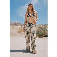 NastyGal Women's Tiger Print Wide Leg Denim Jeans in Butter | Size: 6