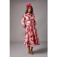 Coast Women's Petite Printed Organza Long Sleeve Midi Dress in Pink | Size: 8