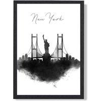 ARTZE New York Watercolour Skyline City Framed Print SIZE: A4 with Black Frame | Size: A2