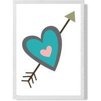 ARTZE Tribal Blue Heart & Arrow Framed Print SIZE: A3 with White Frame in Bright Blue | Size: A2