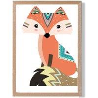 ARTZE Sitting Orange Fox Tribal Animal Framed Print SIZE: A4 with Oak Frame | Size: A2