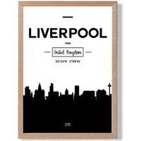 ARTZE Liverpool Black & White City Skyline Framed Print SIZE: A4 with Oak Frame | Size: A2