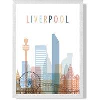 ARTZE Liverpool Colourful City Skyline Framed Print SIZE: A3 with White Frame in Pale Blue | Size: A2