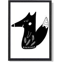 ARTZE Cute Black Fox Scandi Animal Framed Print SIZE: A4 with Black Frame | Size: A2
