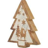 Hill Interiors Wooden Deer Snow Scene Tree Dration in Dark Brown