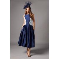 Sleeveless Satin Midi Dress With Contrast Detail