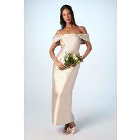 Coast Women's Honoured Twill Bardot Column Midi Bridesmaid Dress in Champagne | Size: 16