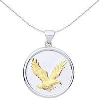 Jewelco London Women's Gilded Silver Matte Soaring Eagle Medallion Necklace 18" - GVP538