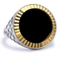 Jewelco London Women's Silver Half Sovereign Coin Mount Onyx Ring 9ct Gold Fluted Bezel - XRN168-H | Size: W