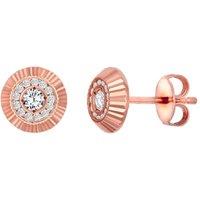 Jewelco London Women's 9ct Rose Gold CZ Fluted Bezel Sunburst Stud Earrings, 8mm