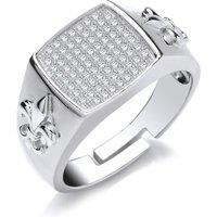 Mens Silver CZ Fleur De Lis Square Cushion Signet Ring - GVR808