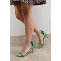 Oasis Women's Dovile Satin Bow Back High Stiletto Heel Sandals in Green | Size: 4