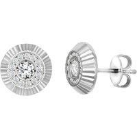 Jewelco London Women's 9ct White Gold CZ Fluted Bezel Sunburst Stud Earrings, 10mm in Silver