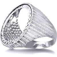 Jewelco London Women's Silver Ribbed Barked Full Sovereign Mount Ring - ARN115-F in White | Size: Z