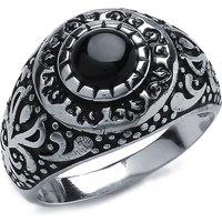 Mens Silver Black Onyx Carved Cabochon Signet Ring - GVR747