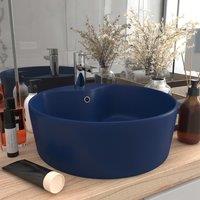 Berkfield Home Luxury Wash Basin with Overflow Matt Dark Blue 36x13 cm Ceramic