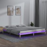 Berkfield Home LED Bed Frame 150x200 cm King Size Solid Wood in Brown