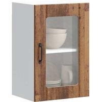 Berkfield Home Kitchen Wall Cabinet with Glass Door Lucca Old Wood in Brown
