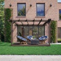 Rutland County Garden Furniture Ltd Wall Mounted Double Garden Pergola & Decking Kit, W420cm, Green in Brown