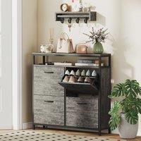 HOMCOM Shoe Cabinet with 4 Flip Drawers, Holds 12-20 Pairs in Grey