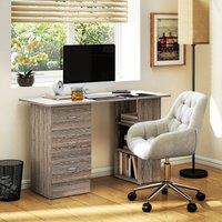 HOMCOM 120cm Computer Desk, Study Table with 3 Shelf & Drawers in Grey | Size: 120 cm