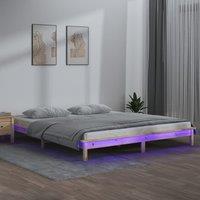 Berkfield Home LED Bed Frame 135x190 cm Double Solid Wood in Brown
