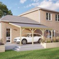 Rutland County Garden Furniture Ltd Felt Shingle Roof Car Port 4 Post, Wood - L350 x W722 cm - Light Green