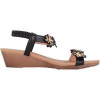 ABSOLUTE FOOTWEAR Women's Womens Mid Wedge Jeweled Floral Elasticated Sandal in Black | Size: 6