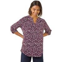 Roman Women's Floral Puff Print Stretch Shirt in Plum | Size: 10