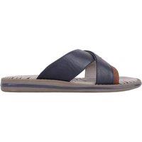 ABSOLUTE FOOTWEAR Men's Cross Over Summer Faux Leather Slip On Mule Sliders Sandals in Navy | Size: 10