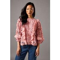 Coast Women's Lace Frill Sleeve Top in Blush | Size: 8