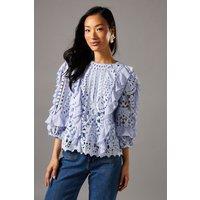 Coast Women's Lace Frill Sleeve Top in Powder Blue | Size: 8