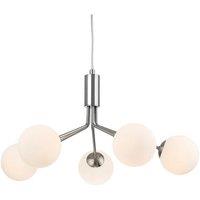 Netlighting Montana 5 Light Globe Fitting Brushed Steel with Opal White Glass in Grey