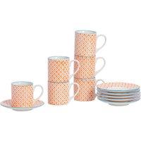 Nicola Spring 12 Piece Hand-Printed Espresso Cup & Saucer Set - 65ml in Orange