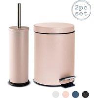 Harbour Housewares 3L Round Bathroom Bin & Brush Set - Slim Stainless Steel Bathroom Set in Pink
