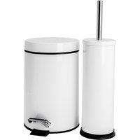 Harbour Housewares 3L Round Bathroom Bin & Brush Set - Slim Stainless Steel Bathroom Set in White