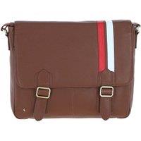 GABICCI Men's Real Leather Messenger Bag with Striped Front Detail in Tan