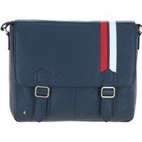 GABICCI Men's Real Leather Messenger Bag with Striped Front Detail in Navy