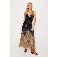 NastyGal Women's Spot Border Print Strappy Back Detail Maxi Dress in Black | Size: 6