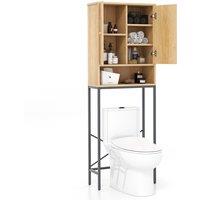 Costway 175 cm Freestanding Toilet Cabinet Over The Toilet Storage Cabinet with Rattan Doors in Natural