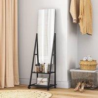 HOMCOM Movable Full Length Mirror Adjustable Full Body Mirror with 2 Shelves in Black