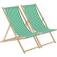 Harbour Housewares 2x Traditional Wooden Deck Chairs - Folding Garden Beach Lounge Chair in Light Green